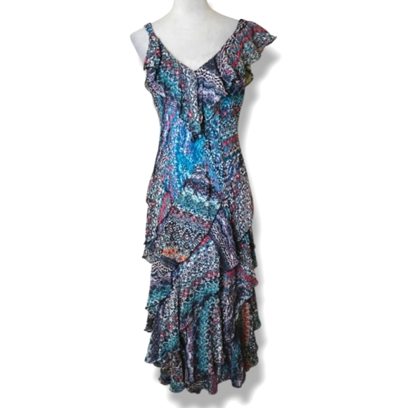 Robbie Bee Ruffle Chiffon Maxi Dress Dressy Boho Flamenco Tiered Size 10 - Picture 1 of 10